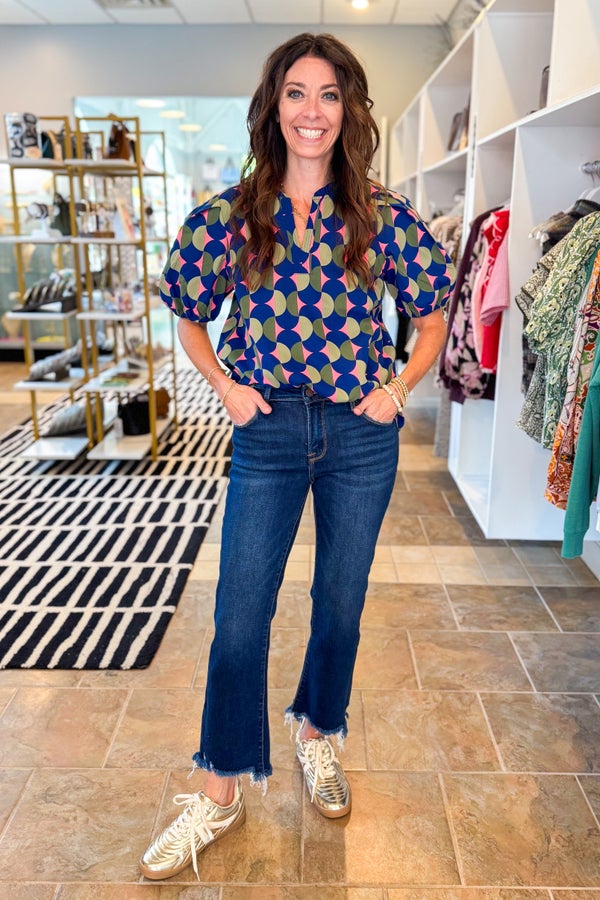 Lainey Top In Blue Polka Dot Pops by Mary Square