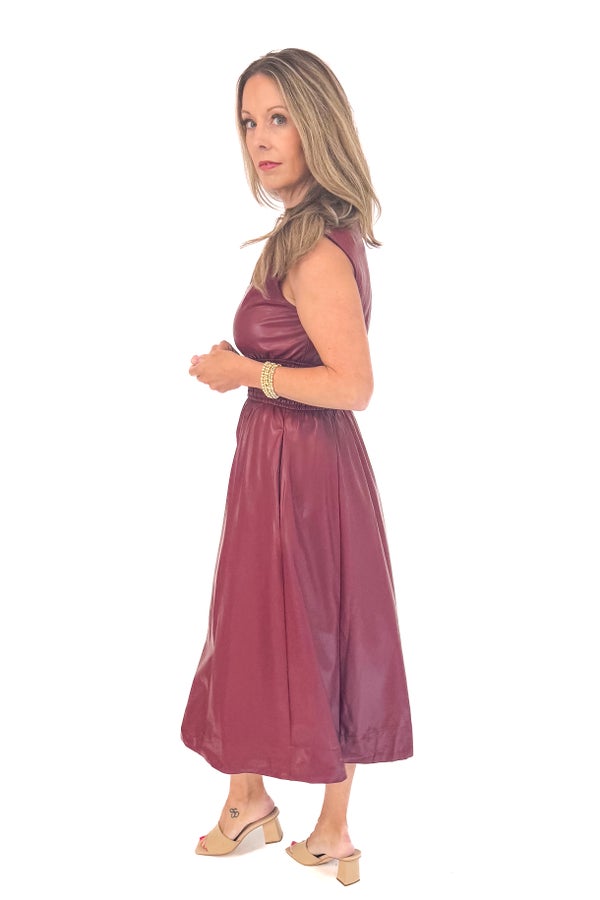 Dream Team Burgundy Faux Leather Zip Up Midi Dress by Entro