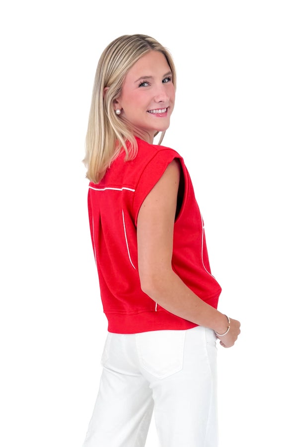 In the Red Zone Red Piping Detail Short Sleeve Sweatshirt by Entro