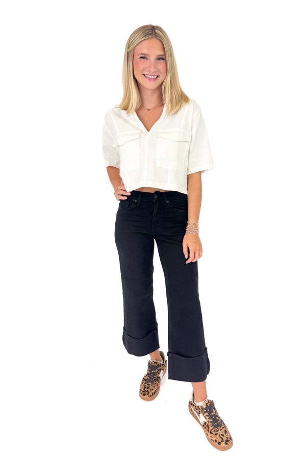 Addison Black Cuffed Wide Leg Jeans