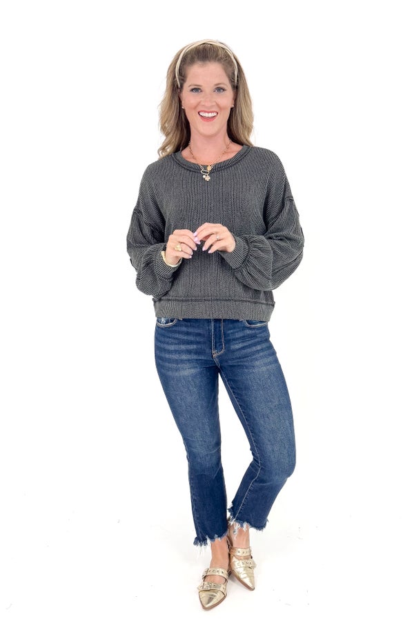 For Good Measure Charcoal Ribbed Top