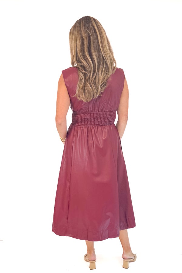 Dream Team Burgundy Faux Leather Zip Up Midi Dress by Entro