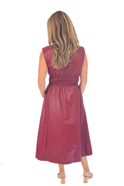 Dream Team Burgundy Faux Leather Zip Up Midi Dress by Entro
