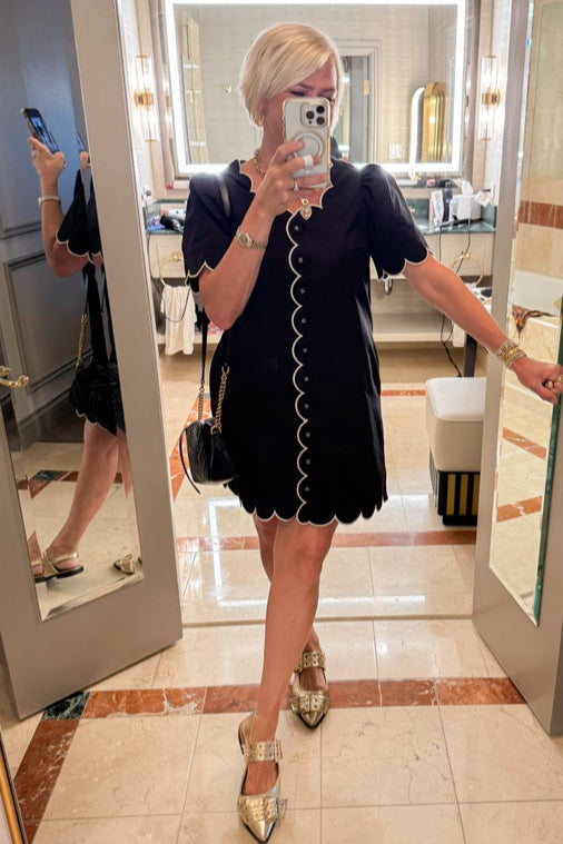 Ride Or Die Black Scallop Detail Button Up Dress by Entro