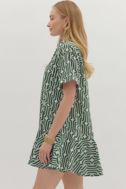 Do The Thing Pine Abstract Print Drop Waist Dress by Entro