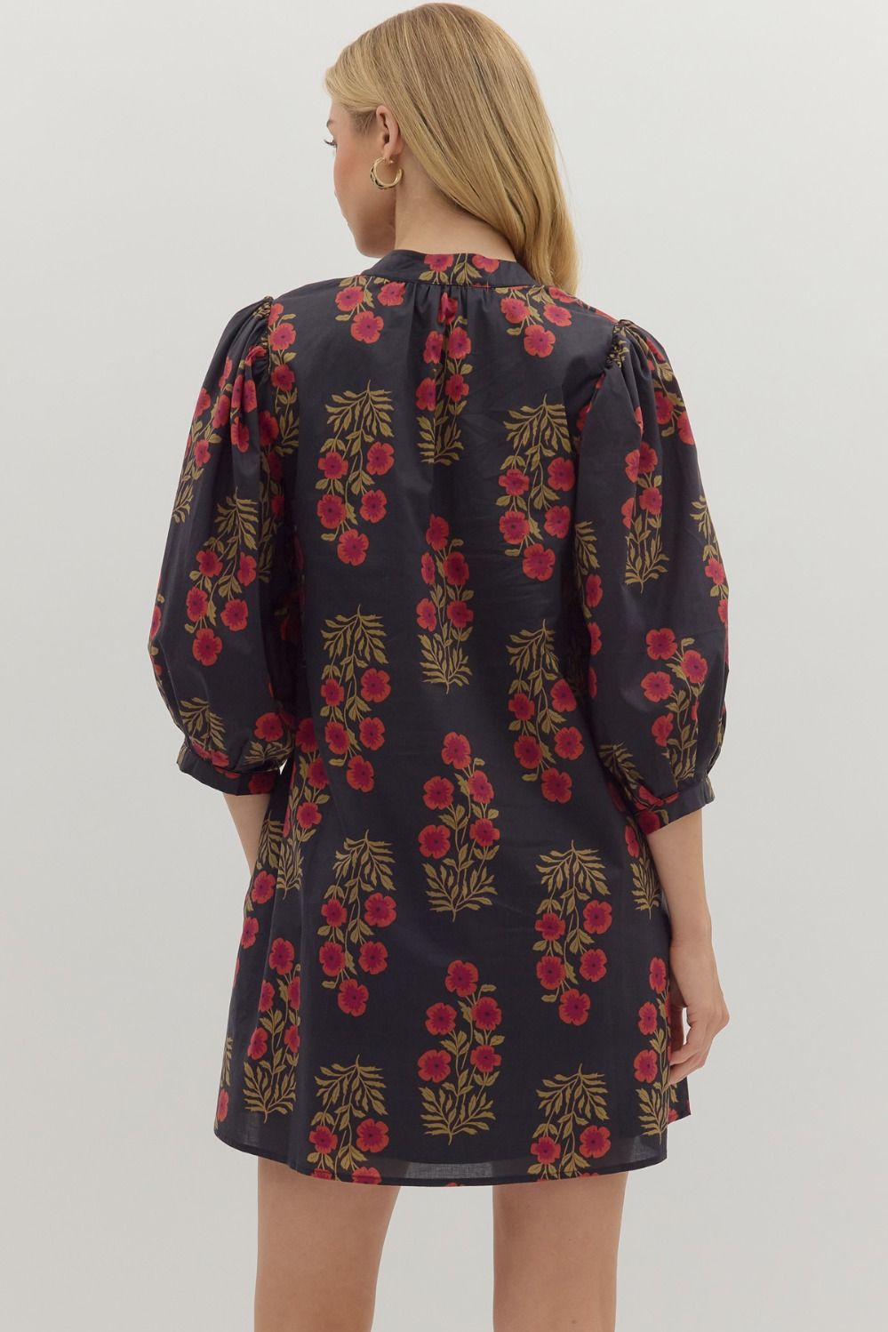 Wine &amp; Shine Black With Burgundy &amp; Olive Floral Print Dress by Entro