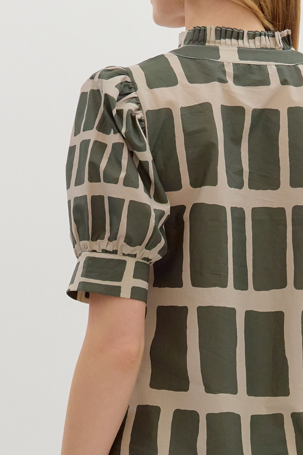 Hold My Hand Olive &amp; Khaki Abstract Print V-neck Top by Entro