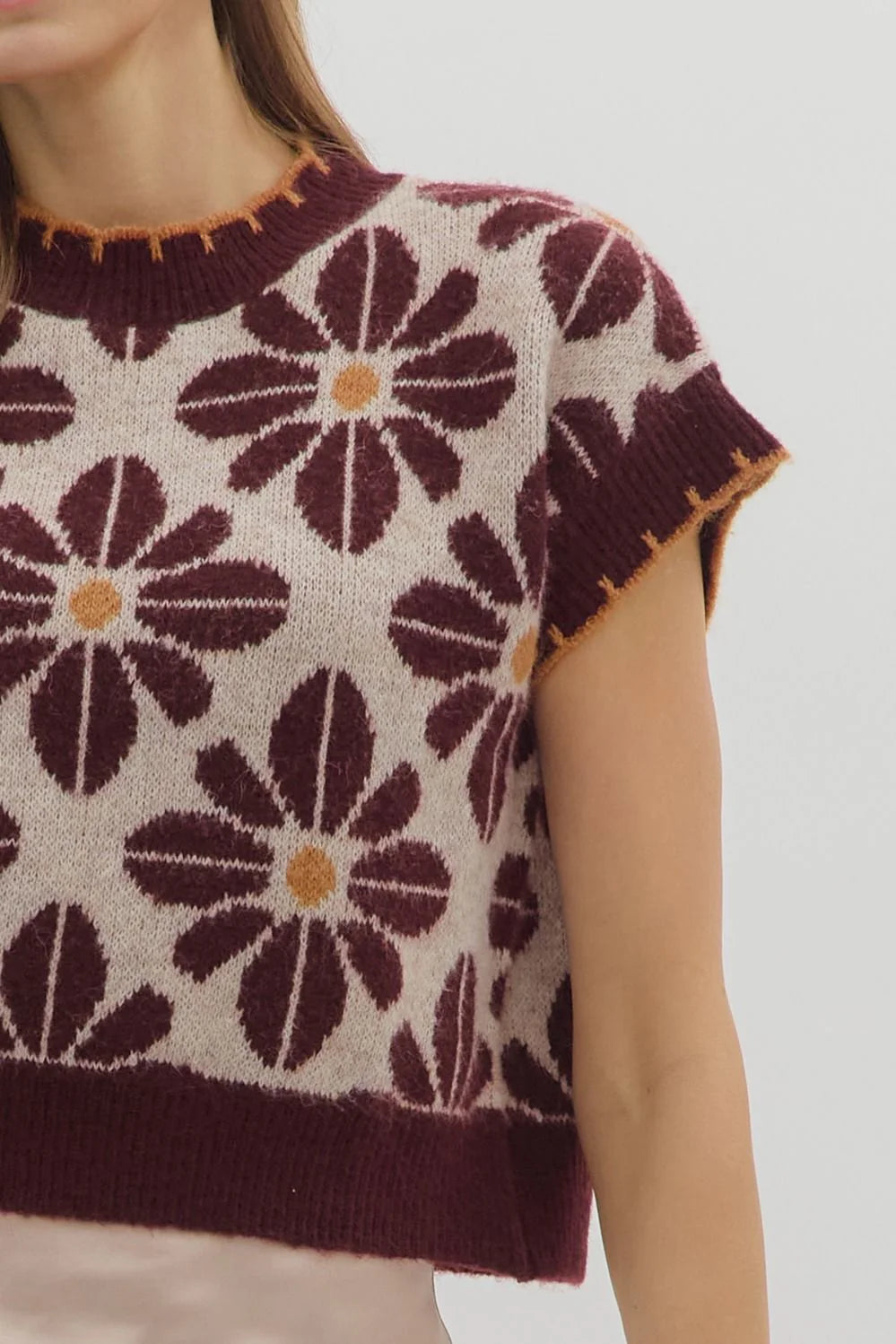 Toast To Tonight Wine Floral Print Short Sleeve Sweater by Entro