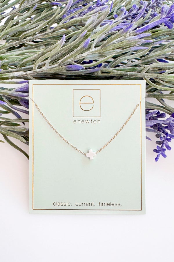 16&quot; Necklace Small Off-White Gold Signature Cross by e newton