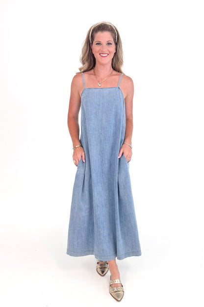 Echo In The Clouds Denim A-Line Maxi Dress