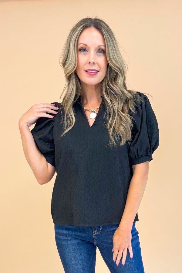 Big Spender Black Textured V-Neck Top