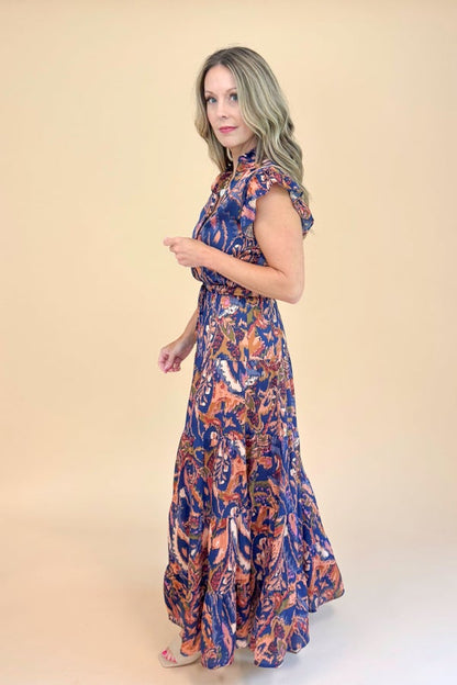 In the Spotlight Navy &amp; Rust Paisley Maxi Dress