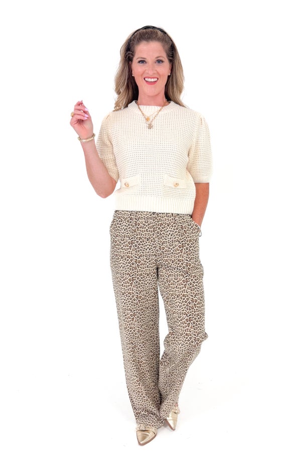 CHANGING DIRECTIONS CREAM WAFFLE KNIT FAUX PKT SS SW