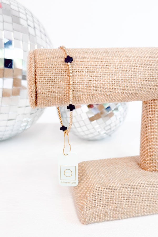 Signature Cross Onyx/Gold Pattern 2mm Bead Bracelet by e newton