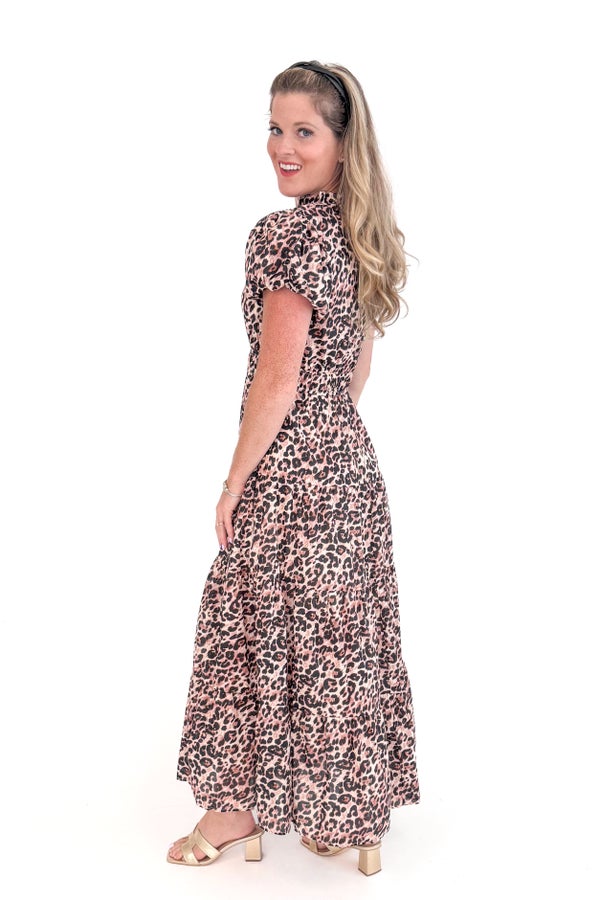 Main Attraction Leopard Tiered Puff Sleeve Maxi Dress