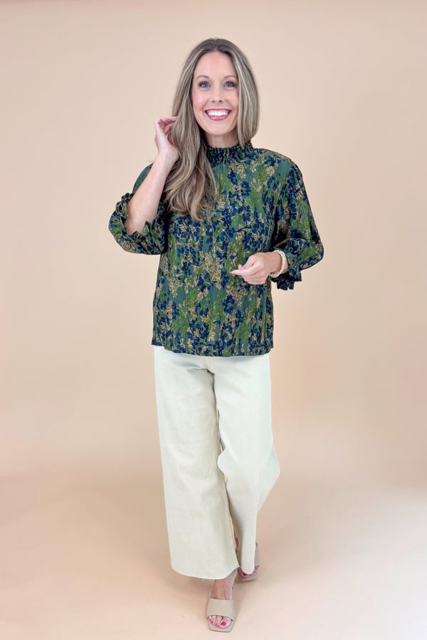 Sweet Escape Olive Smocked Neck Floral Top