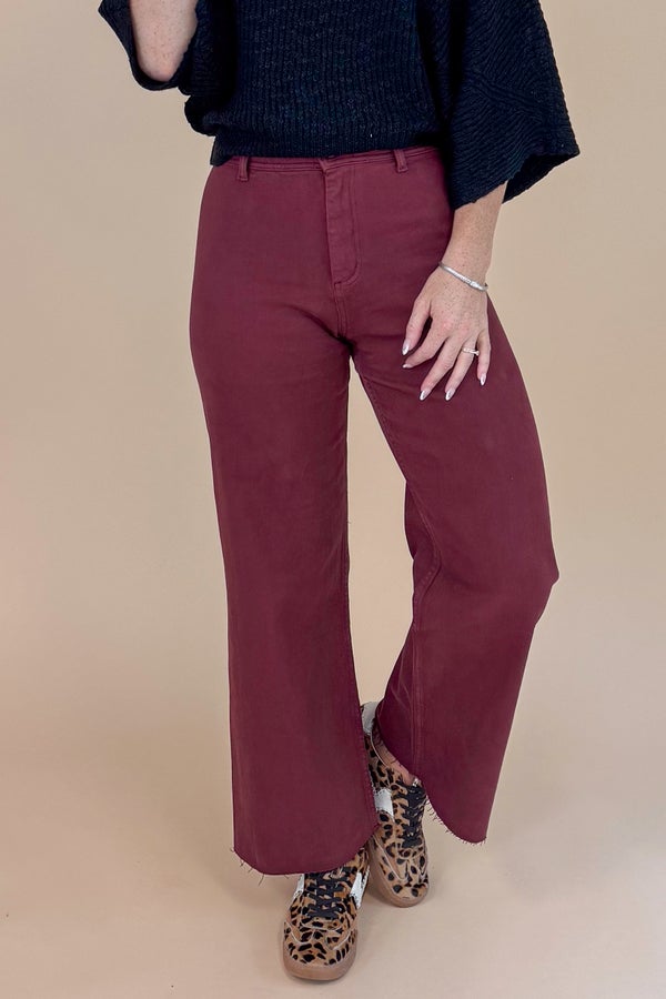 Breanne Maroon Straight Wide Leg Jeans