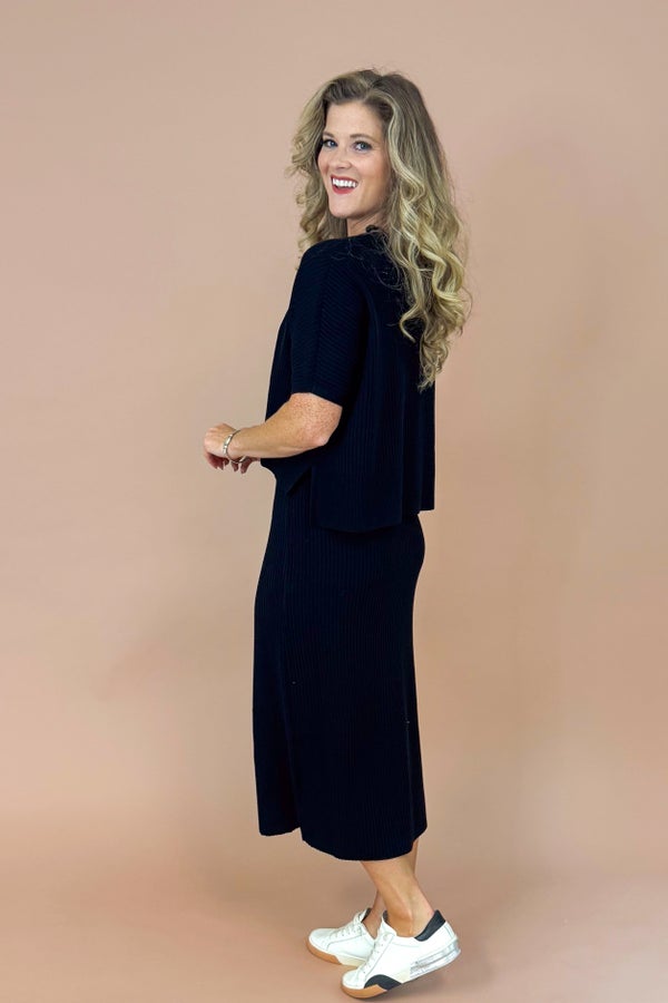 Lucky Streak Black Ribbed Knit Skirt