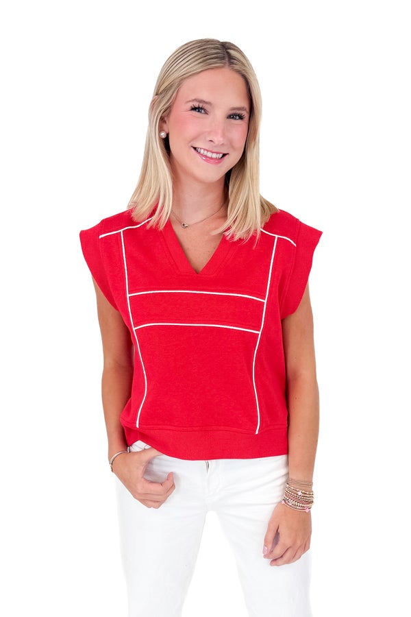 In the Red Zone Red Piping Detail Short Sleeve Sweatshirt by Entro