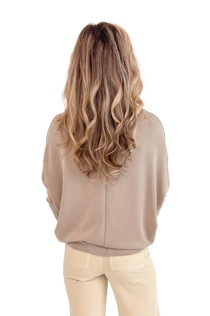 Rome By Foot Taupe Boatneck Dolman Sleeve Top