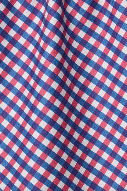 Close-up of red, white, and blue checkered fabric