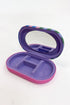 Purple and pink compact jewelry case with mirror on a white background
