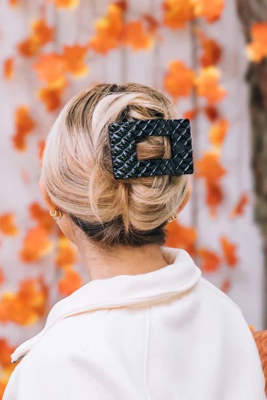 Jet Black Quilted Large Rectangle Flat Clip