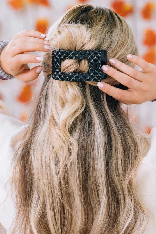 Jet Black Quilted Medium Rectangle Flat Clip