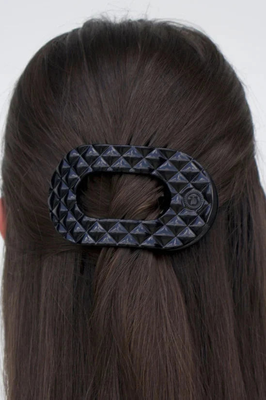 Jet Black Quilted Medium Round Flat Clip