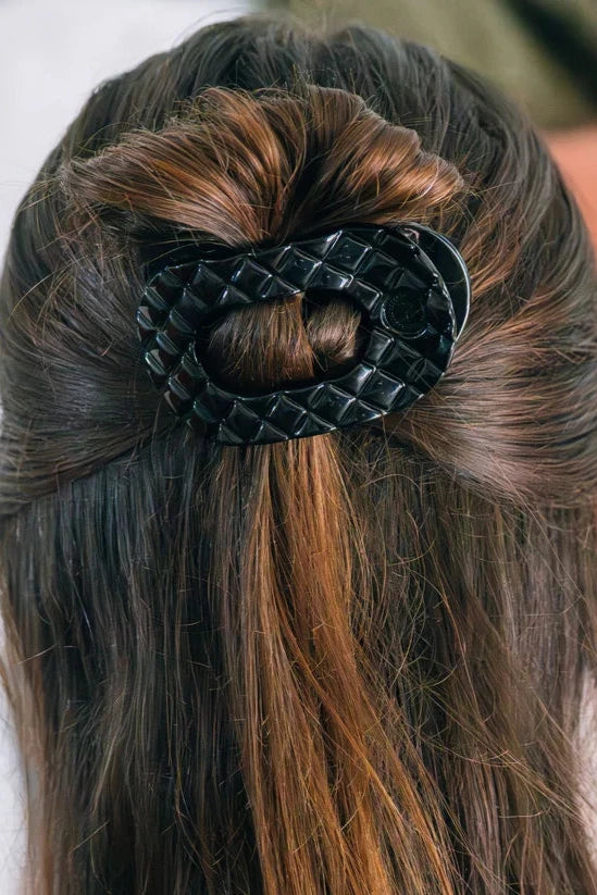 Jet Black Quilted Small Round Flat Clip