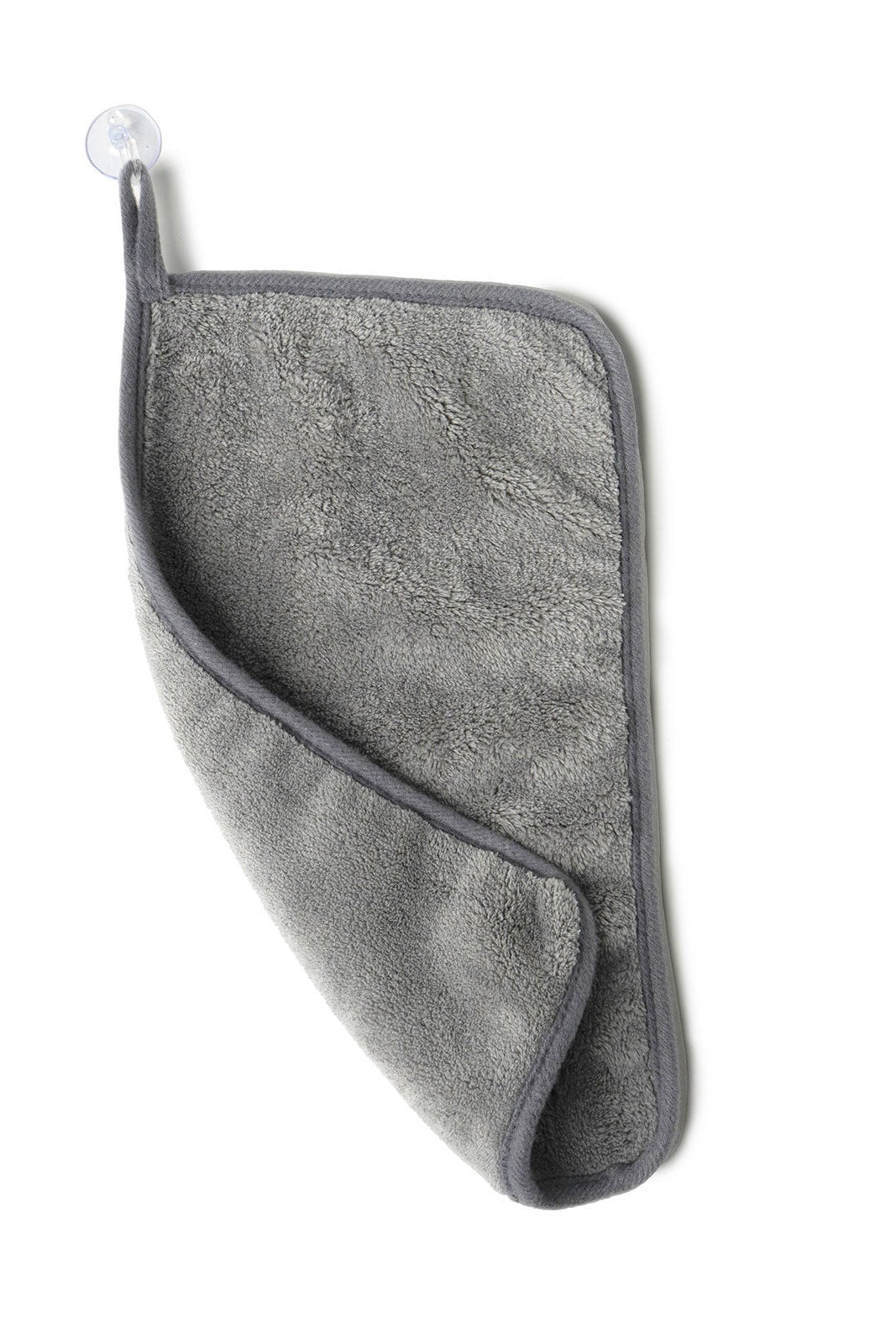 Gray towel with a hook on a white background