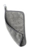 Gray towel with a hook on a white background