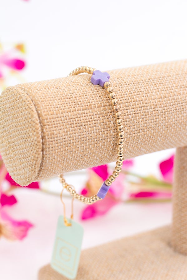 Signature Cross Gold Pattern 3mm Bead Bracelet in Purple by enewton