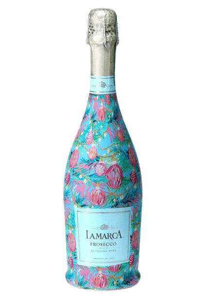 prosecco bottle with string lights and ornaments design